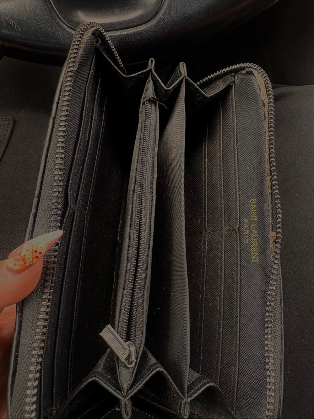Saint Laurent Black Quilted Zip-Around Wallet with Monogram